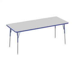 30" x 72" Rectangle T-Mold Activity Table with Adjustable Standard Swivel Glide Legs - Gray/Blue