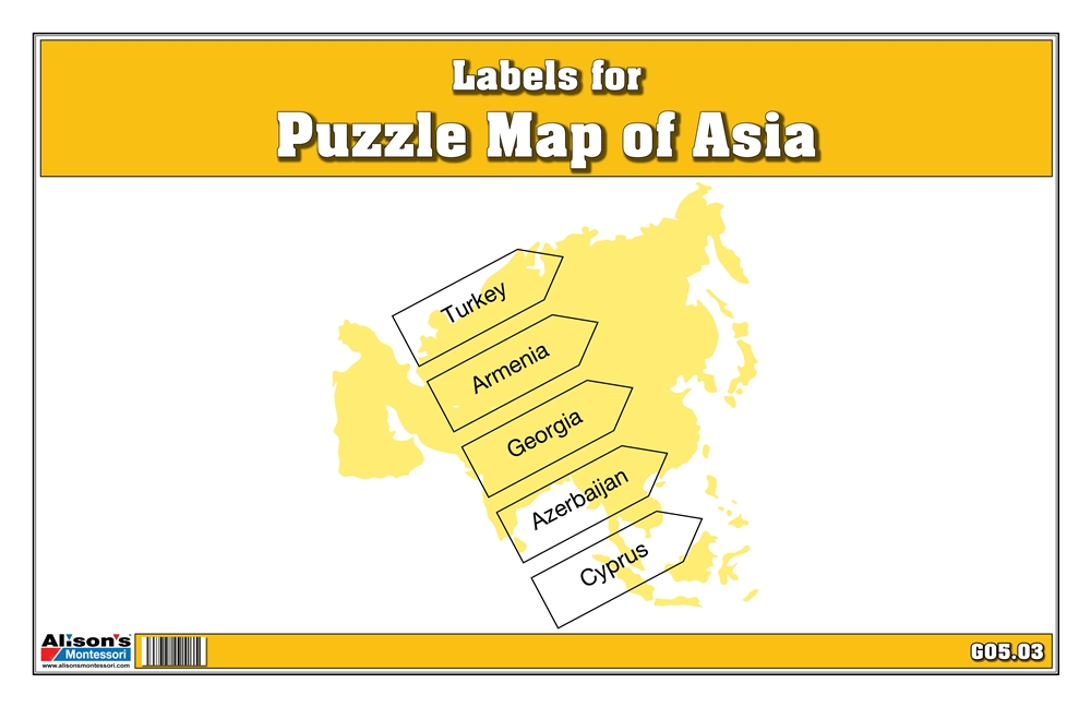 Labels for Puzzle Map of Asia 