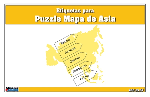 Labels for Puzzle Map of Asia (Spanish)