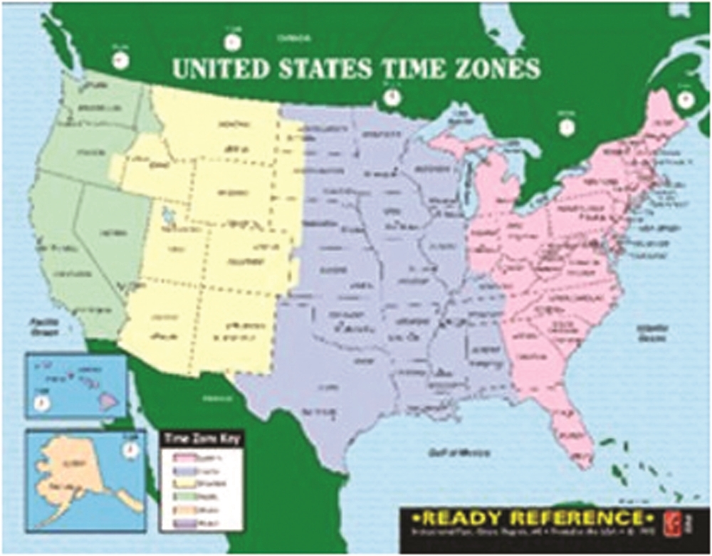 USA Time Zones And Related States