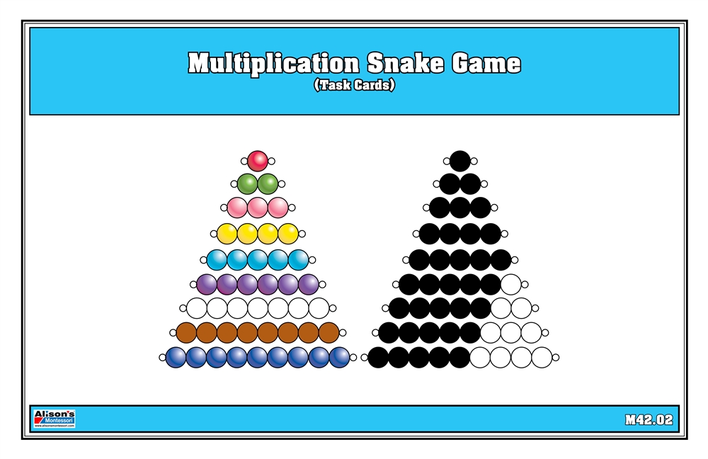 Montessori: Multiplication Snake Game Task Cards (Printed)