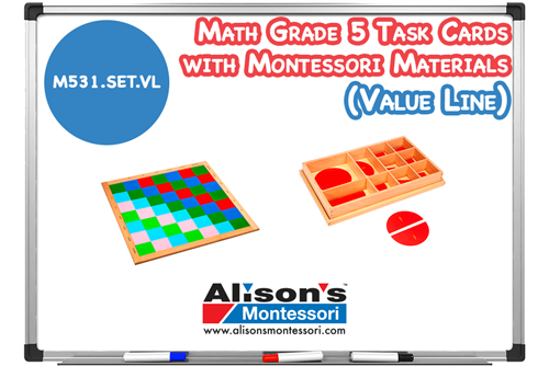 Math Grade 5 Task Cards with Montessori Materials (Value Line)