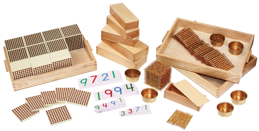 Montessori: Golden Bead Material (8 mm Individual Acrylic Beads, Plastic Cards)