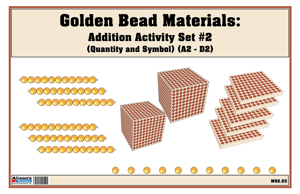 Montessori: Golden Bead Materials (Quantity and Symbol) Addition Activity Set #2 (2A-2D) (Printed)