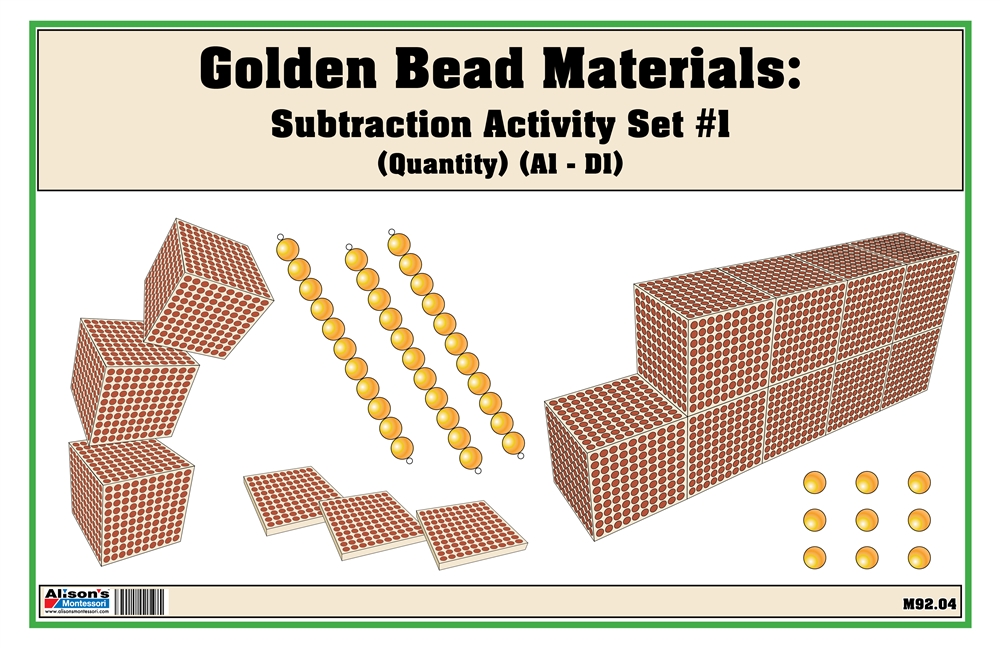 Montessori: Golden Bead Materials (Quantity) Subtraction Activity Set #1 (A1-D1) (Printed)
