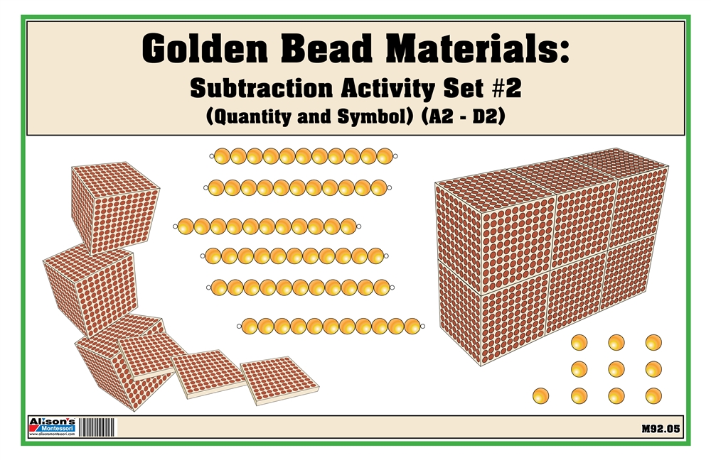 Montessori: Golden Bead Materials (Quantity and Symbol) Subtraction Activity Set #2 (A1-D1)