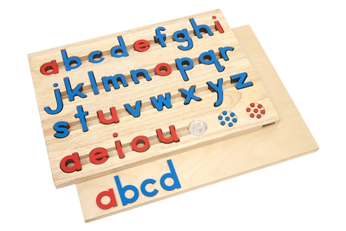 Small Movable Alphabets: Blue with red vowels (Configured Box )