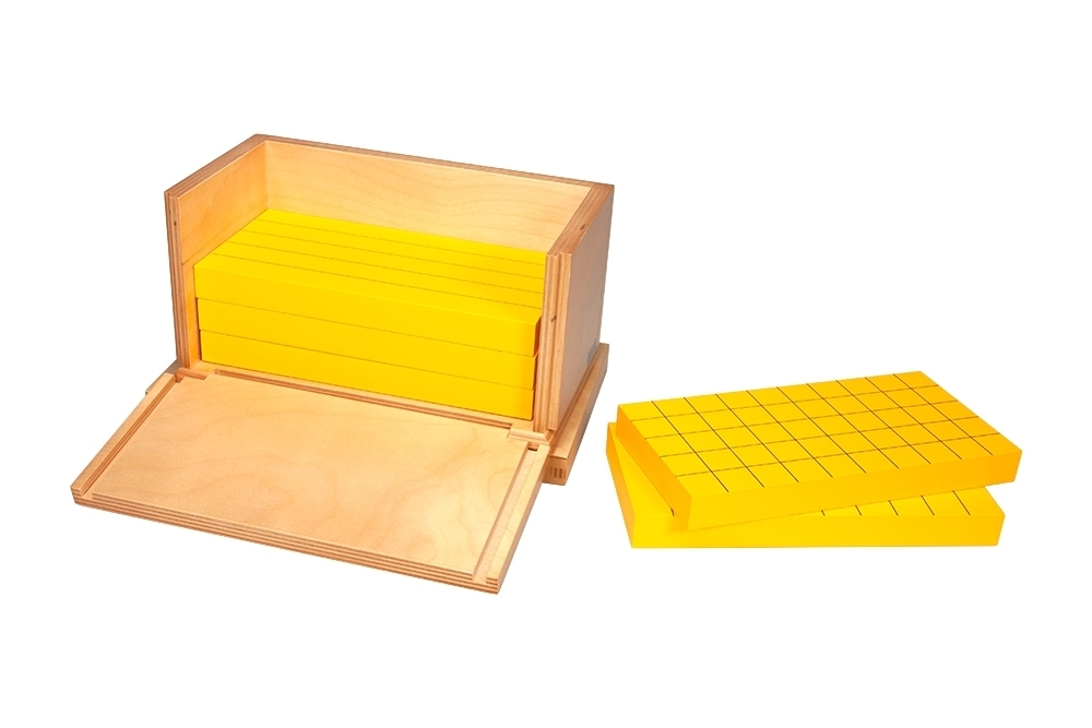 Five Yellow Prisms For Volume with Wooden Cubes