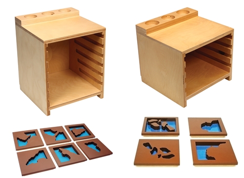 Wooden Land and Water Form Trays with Cabinets